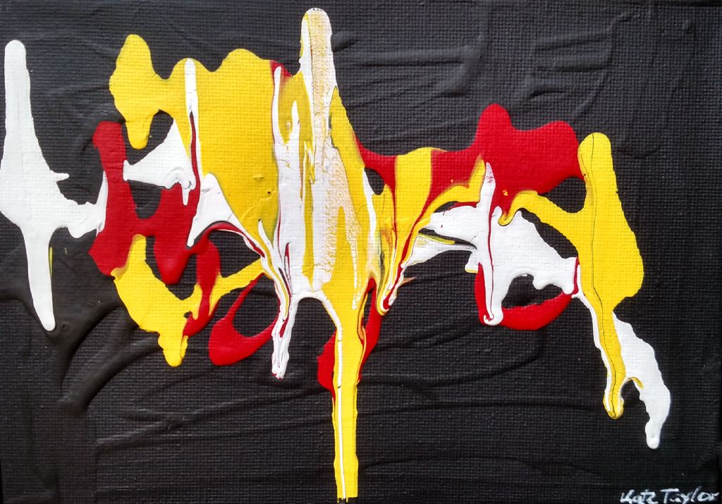 LOVE MEETS LUST #3
5x7
acrylic on canvas panel


This is one of a series of small paintings with a similar palette exploring the emotions of love meeting lust. The black background provides a dramatic stage for the yellow, red, white, and cream colors. I wanted to show the soft approach, the cream in the coffee that is most introductions. And then the fiery white hot passionate embrace that explodes with red, yellow and orange flames of energy before it eases its way into the softer hues of love drawn from the same palette.
acrylic on canvas panel, red, yellow, orange, white, cream, black, swirls, lust, love, sex, passion